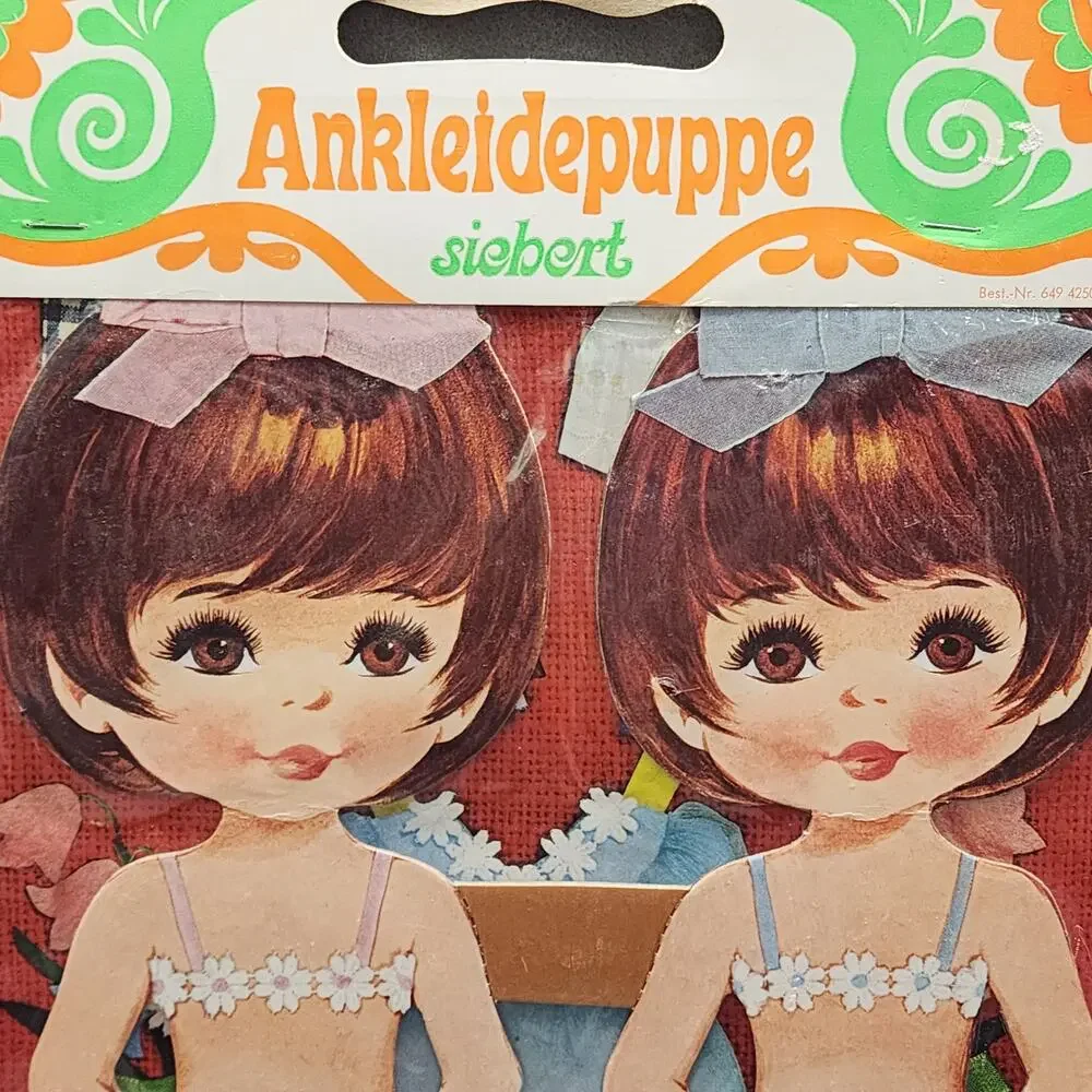 Brunette Twin Paper Doll Set Ankleidepuppe Siebert NOS Unopen Vintage 1970s RARE